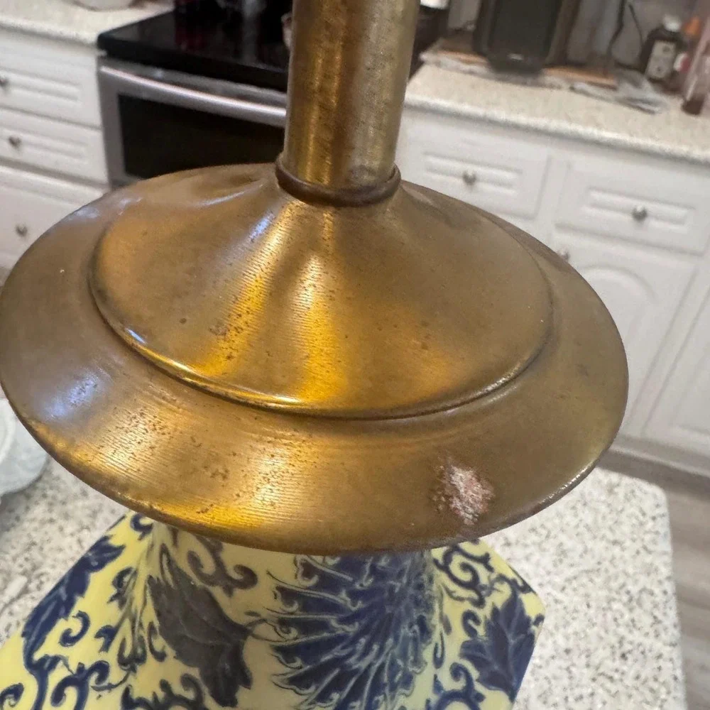 Vintage Blue Yellow Chinoiserie Porcelain Oriental Asian Decor Table Lamp EUC